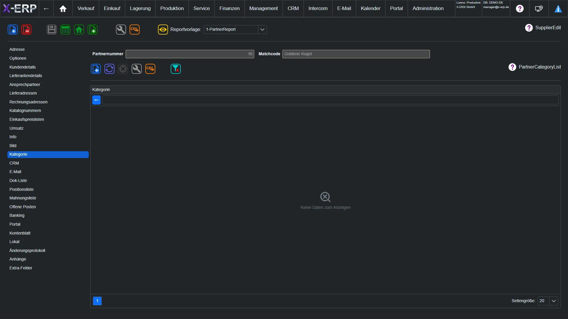 Screenshot Partner-Kategorie in X-ERP