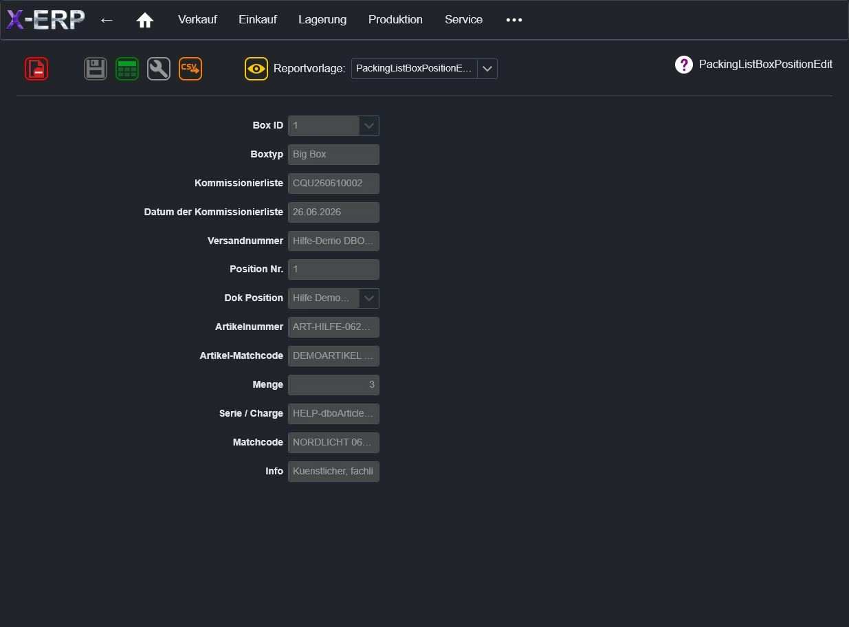Screenshot Packliste in X-ERP