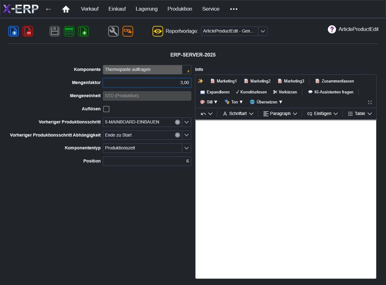 Screenshot Artikel-Produktion in X-ERP