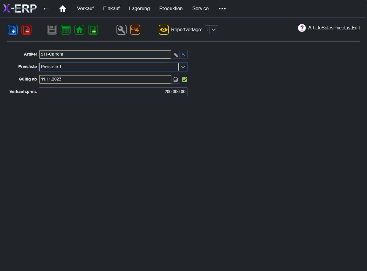 Screenshot Preise Verkauf in X-ERP