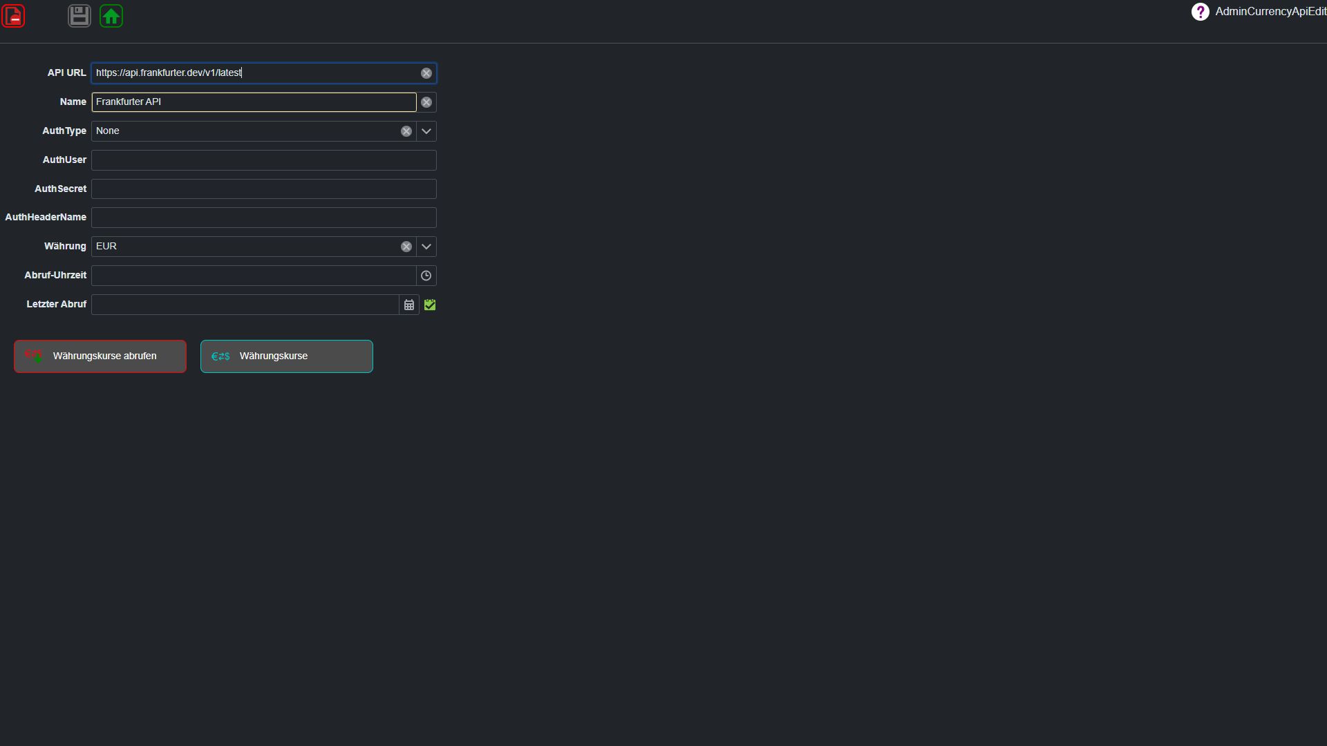 Admin Währung Api