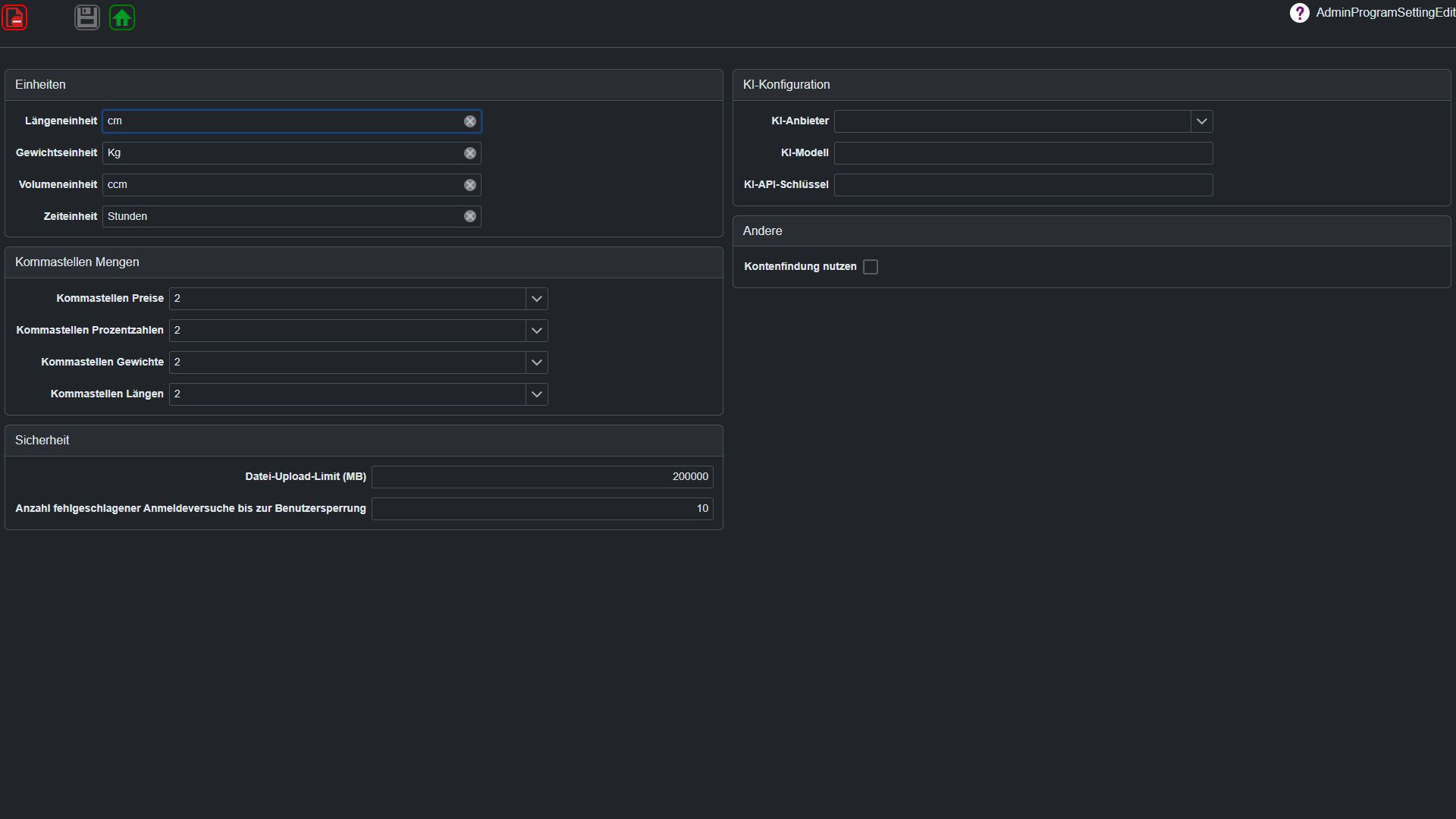 Admin Programm Setting – Übersicht