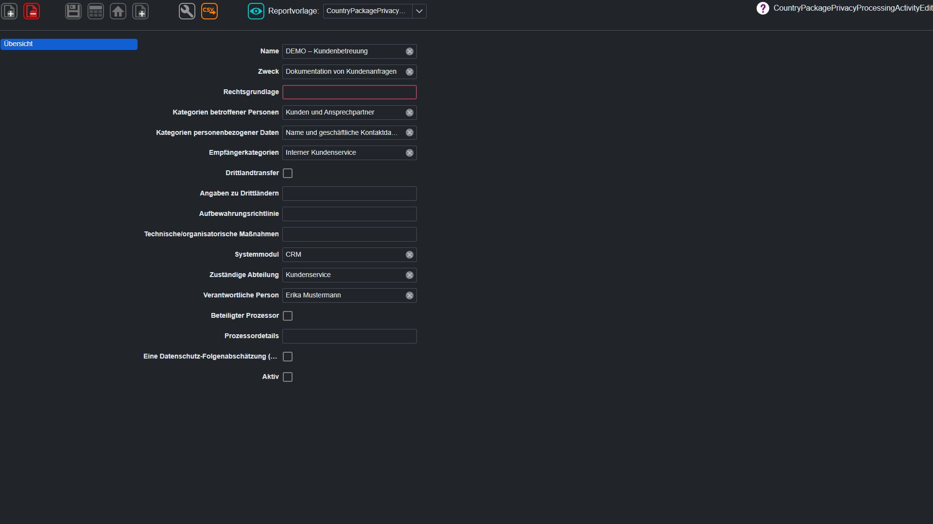 Land Package Datenschutz Verarbeitung Activity