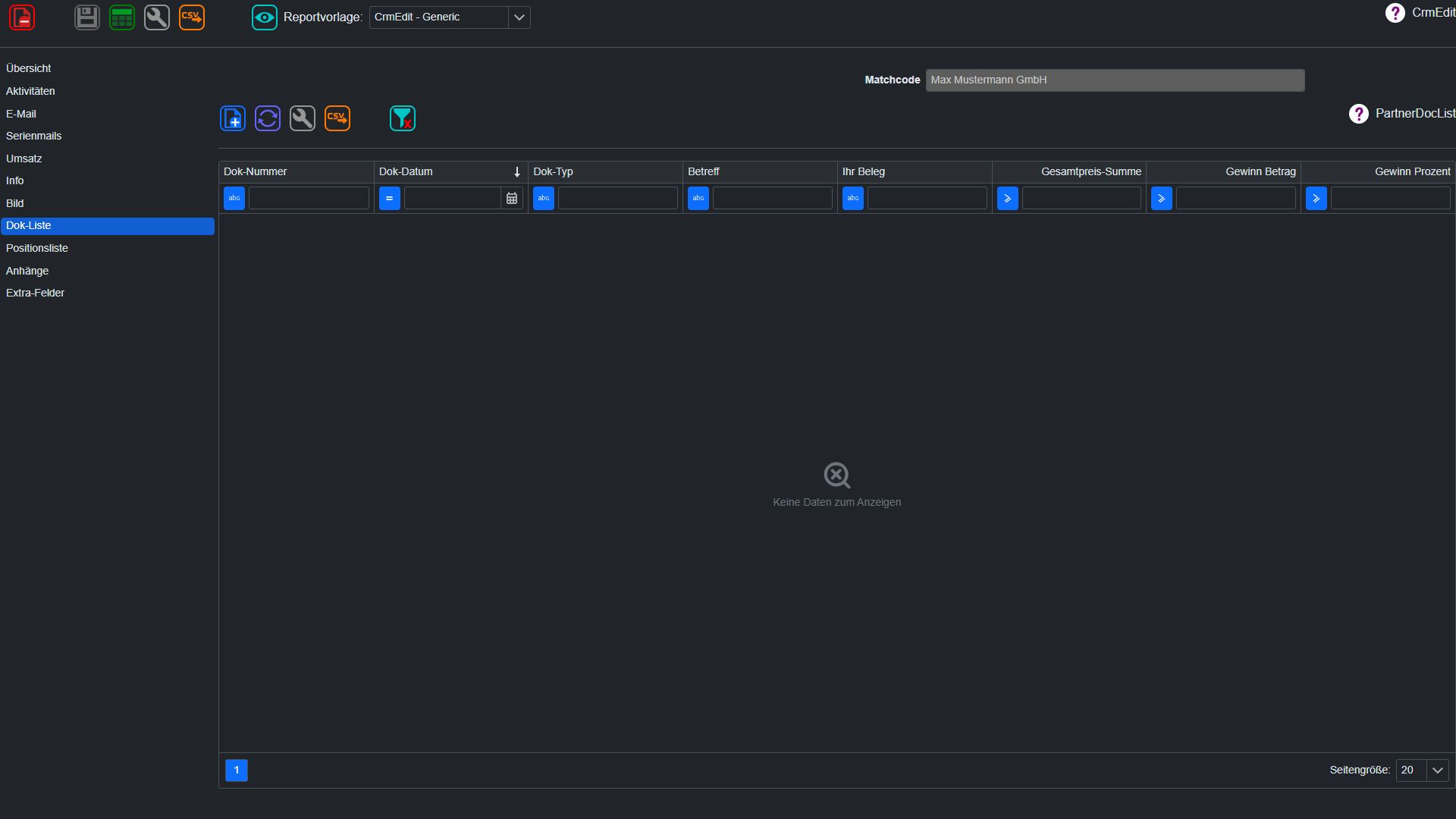 Crm – Belegliste