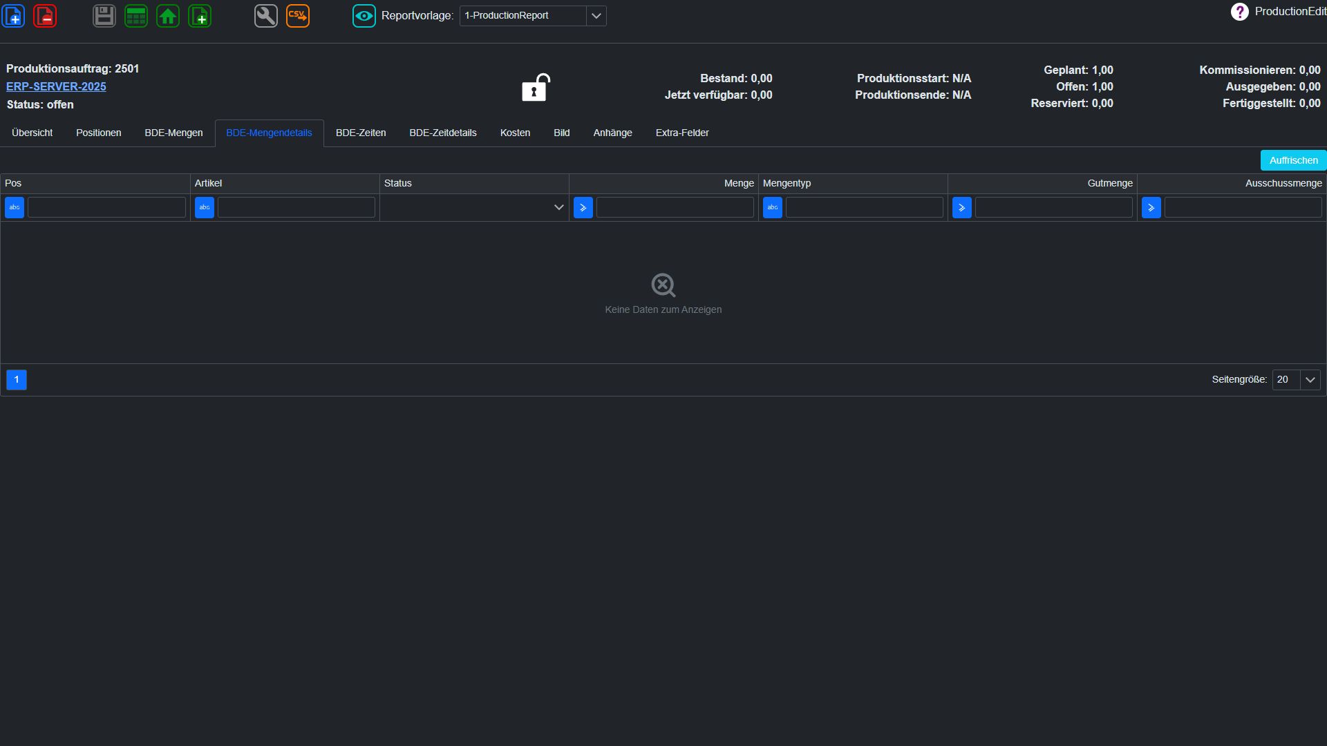 Produktion – BDE-Mengendetails