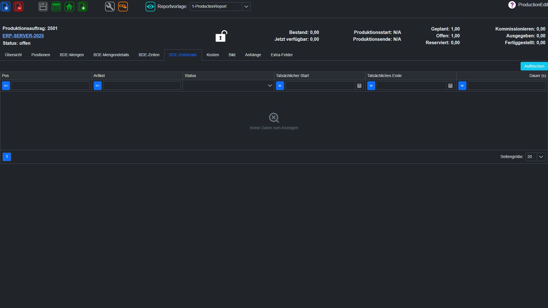 Produktion – BDE-Zeitdetails