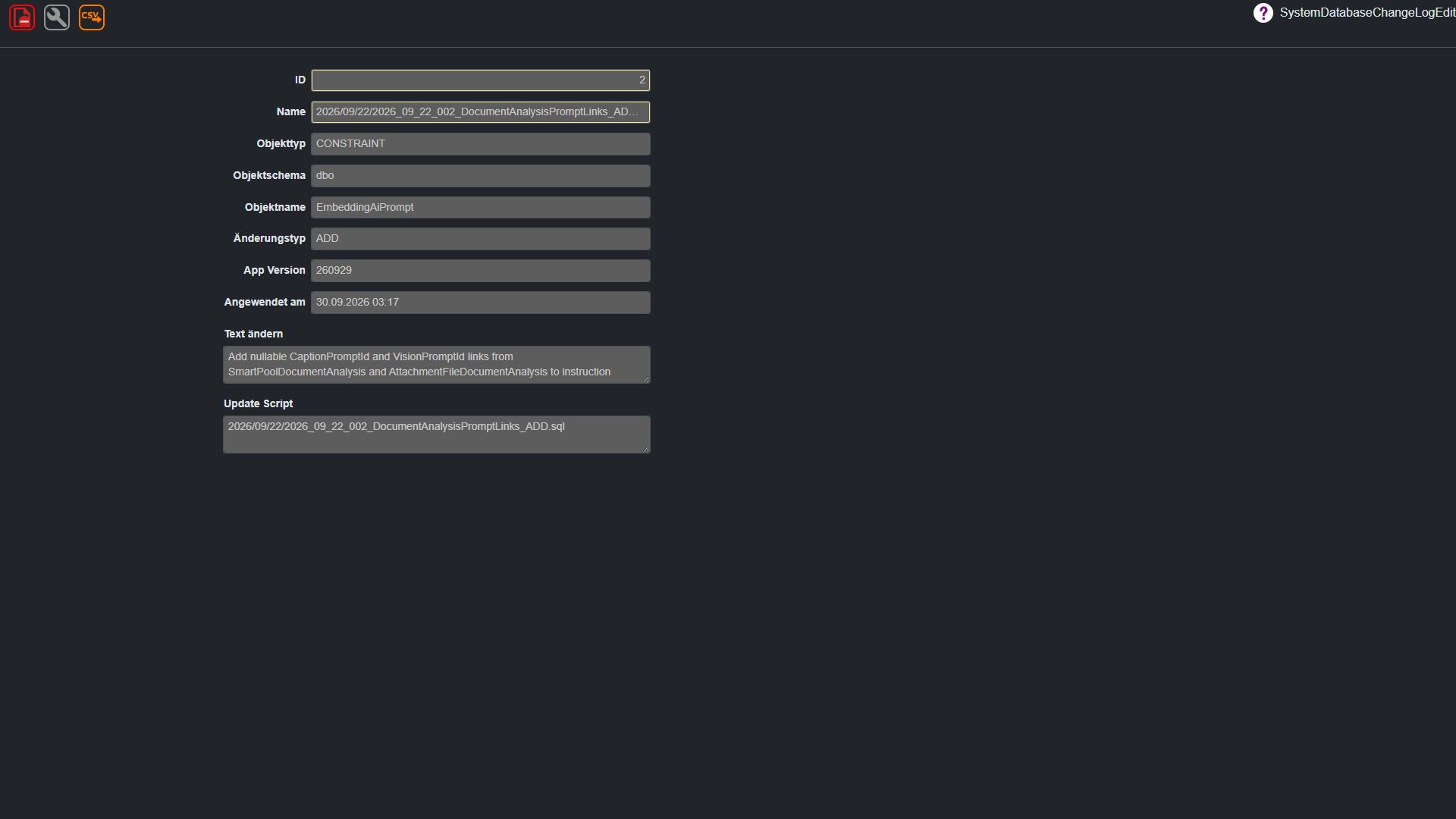 System Datenbank Change Protokoll